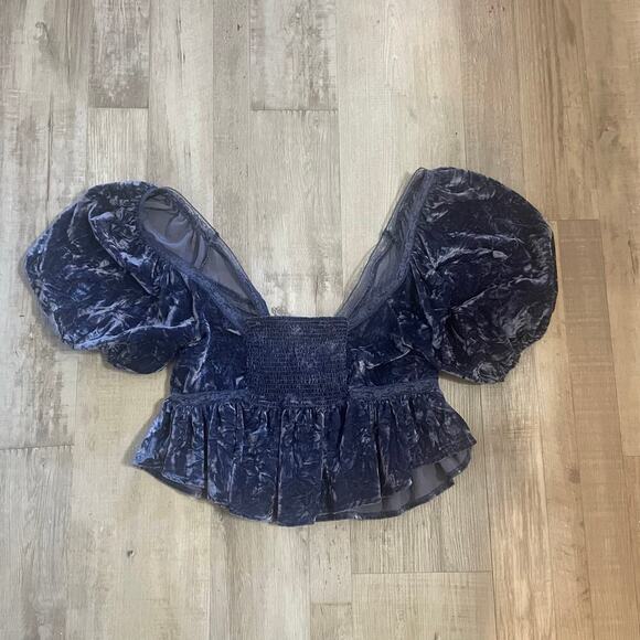 Free People Yours Truly velvet peplum top in purplish/blue size Medium - Picture 11 of 15